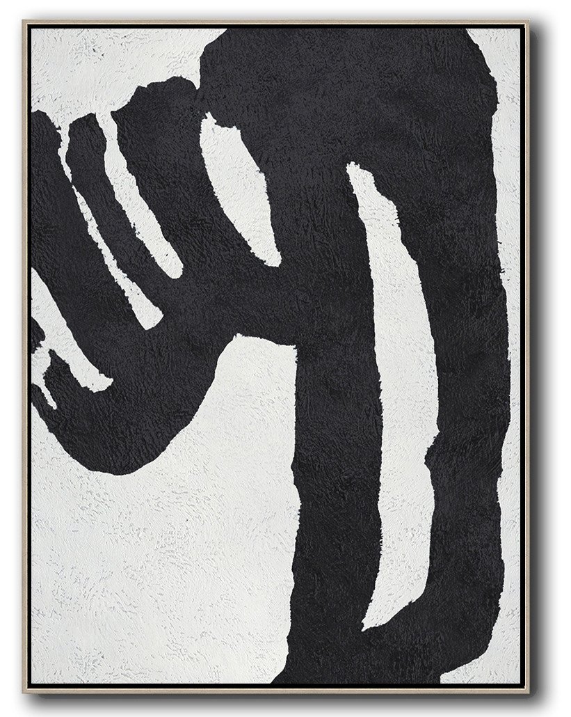 Hand-Painted Black And White Minimal Painting On Canvas - Modern Art For Sale Guest Room Large